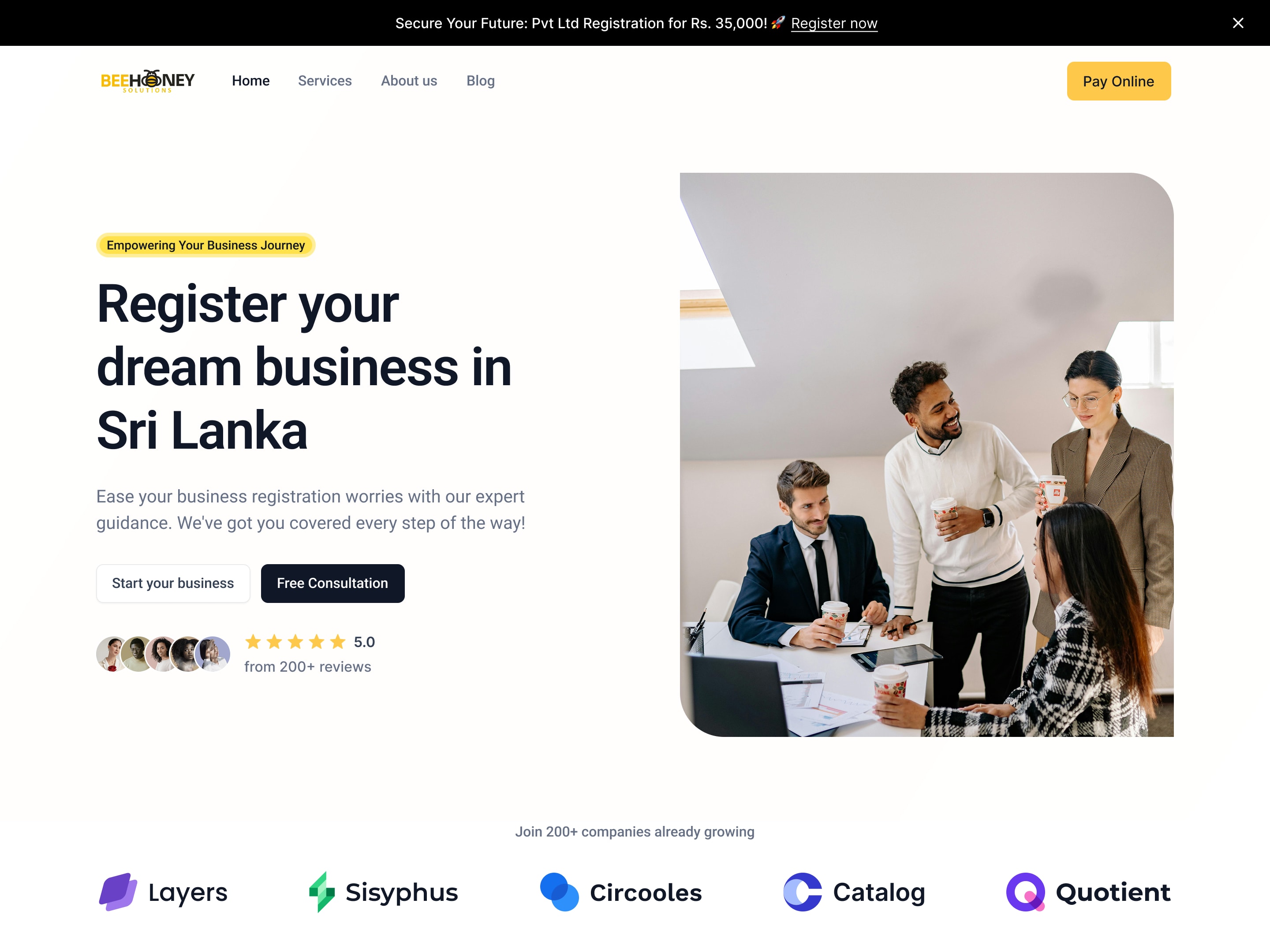 BeeHoney home page hero: Register your dream business in Sri Lanka