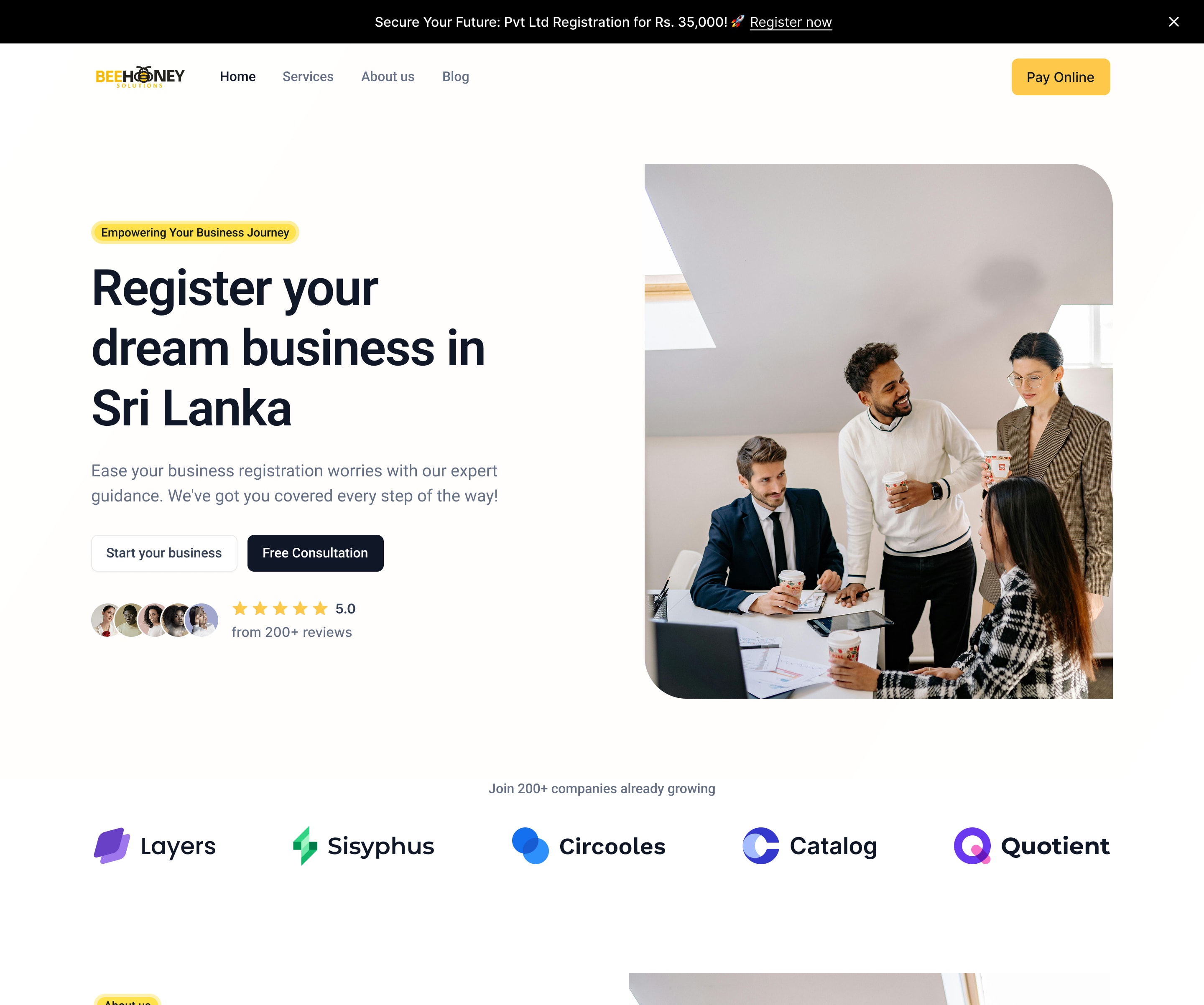 Full BeeHoney home page design, from the hero down to the footer